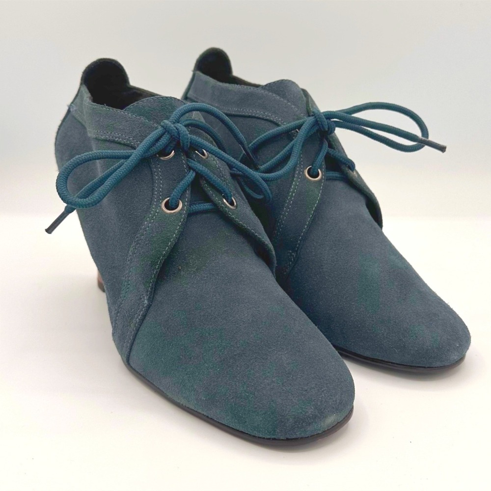 Unbranded 8B Booties Teal Suede Lace Up Stacked Heel Steampunk Victorian